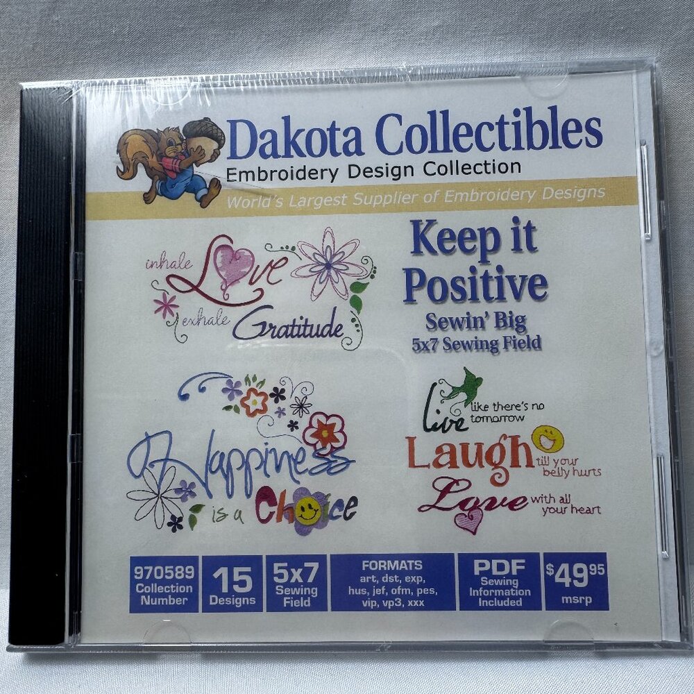 Dakota Collectibles Emb CD Keep it Positive 5X7 Sewing Field 15 Designs CN970589